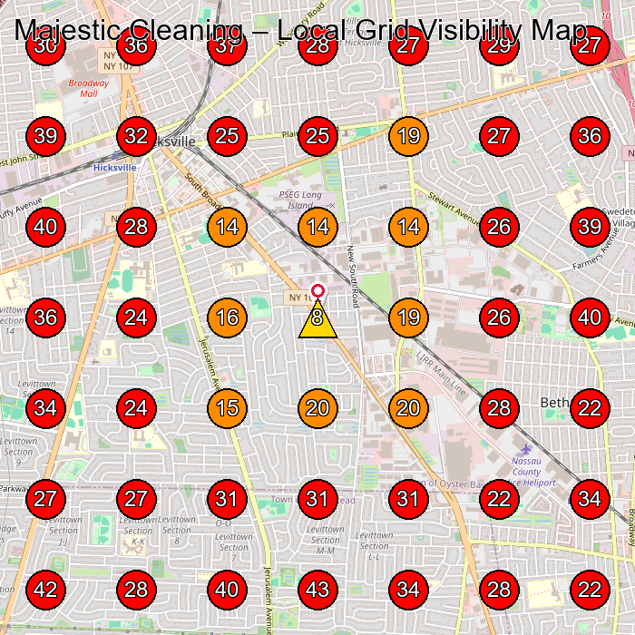 Majestic Cleaning GeoGrid visibility map for Commercial Cleaning Service in Hicksville